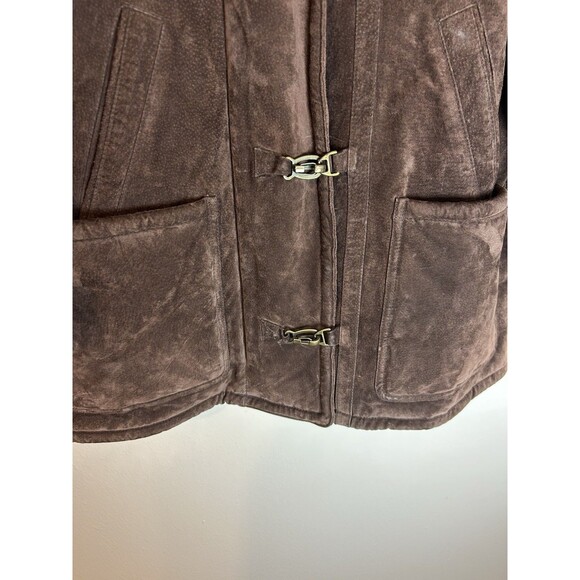 Vintage Fur Lined Faux Suede Penny Lane Fireman Clasp Coat Sz XL Brown - Picture 2 of 4